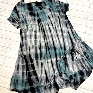 Lock and Love Premium Womens XL Tie Dye Tunic Teal Black Handkerchief Hem USA